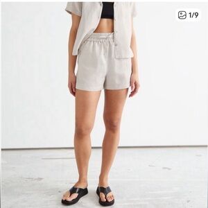 & Other Stories Natural Linen-Blend High-Waist Drawstring Shorts